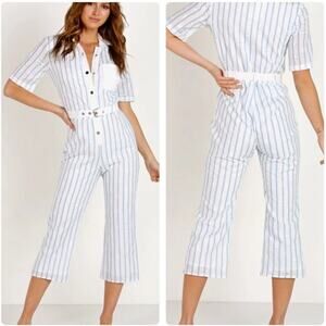 NWT For Love & Lemons Hermosa Striped Cropped Jumpsuit Size L